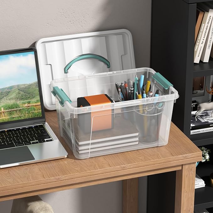 Vababa 14 L Clear Latch Storage Bins with Top Handle 4 Pack Plastic Storage Box with Lid