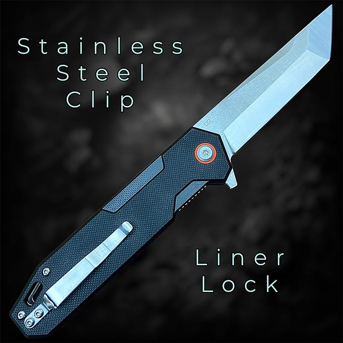 TACTICAL GEARZ Pocket Folding Knife for EDC G10 Handle D2 Steel Tanto Blade Includes Sheath (Vinx)