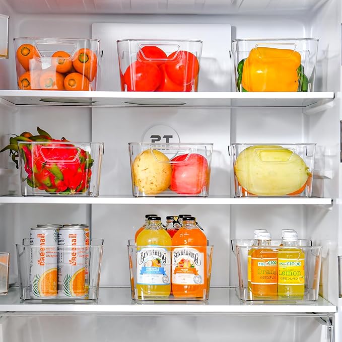 12 Pack Clear Plastic Storage Bins Pantry Organizers and Storage Clear Pantry Organizer Bins Plastic Containers with Handle for KitchenFreezerCabinetClosetBathroom Under Sink Storage