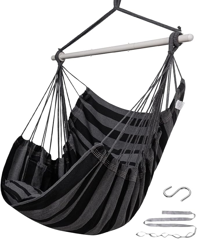 ADVOKAIR Hammock Chair Hanging Chair Swing Large Indoor with Anti-Slip Steel Spread Bar and Pocket-Max 500lbs-2 Cushions Perfect for BedroomOutdoorPatio PorchBackyard…
