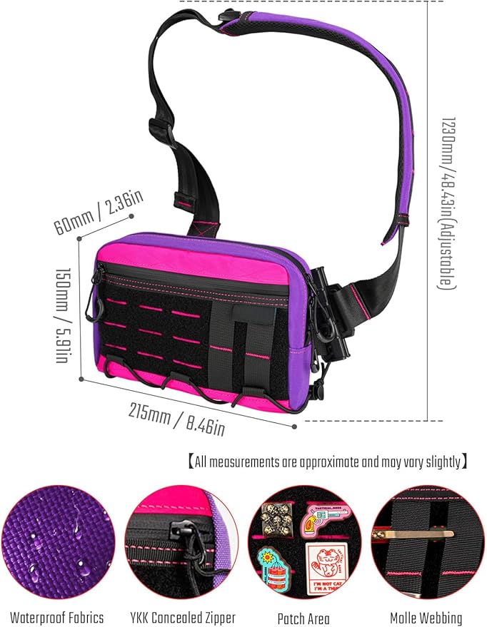 TACTICAL_GEEK Cache L3S Purple Crossbody Shoulder Bag Multipurpose Sling Bag Chest Backpack Casual Shoulder for Daily Carry (Small)