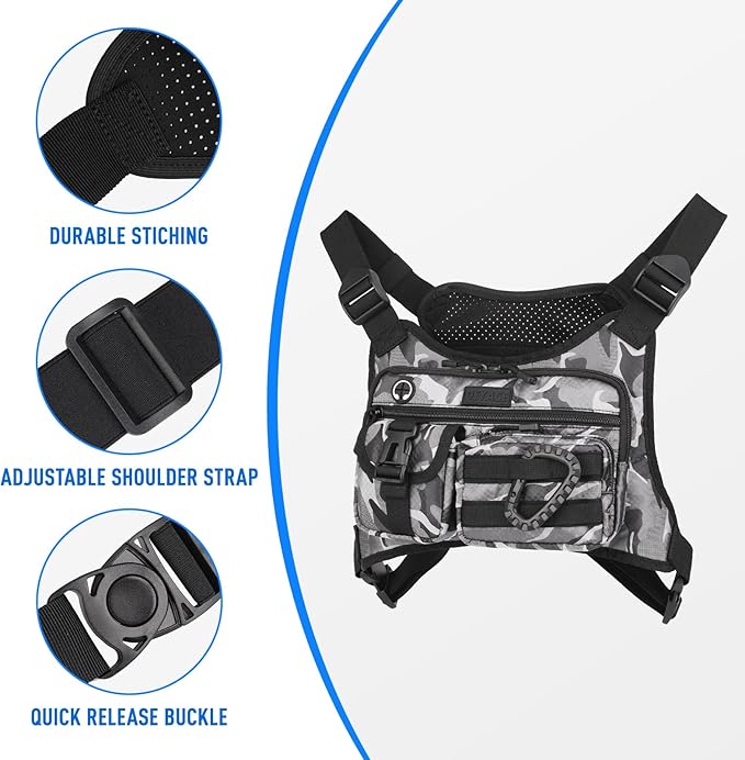 DEYACE Chest Bag For Men Tactical Inspired Sports Utility Chest Pack EDC Pouch Bag With Built-In Phone Holder for Workouts Running Cycling Grey