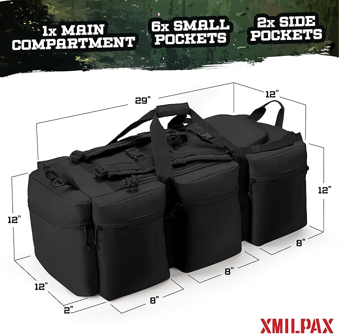 100L Large Military Duffle Bag Deployment Duffel Bag Sports Equipment Travel Luggage Bag with Detachable Backpack Straps…
