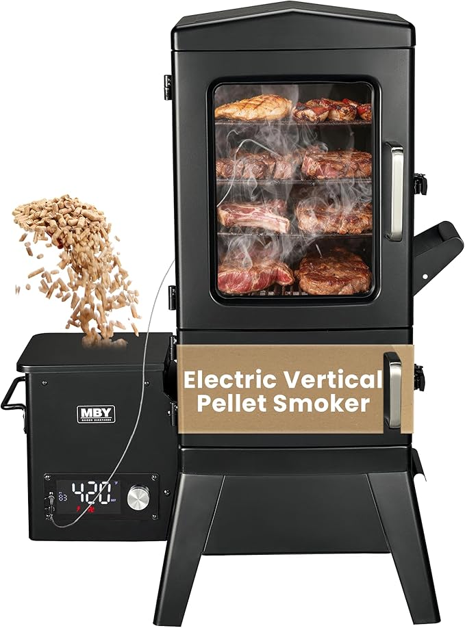 Vertical Electric Pellet Smoker with Cover &amp Meat Probe 4-Rack Digital BBQ Electric Smokers 616 Sq.in LED Temperature Control Ribs Brisket Chicken