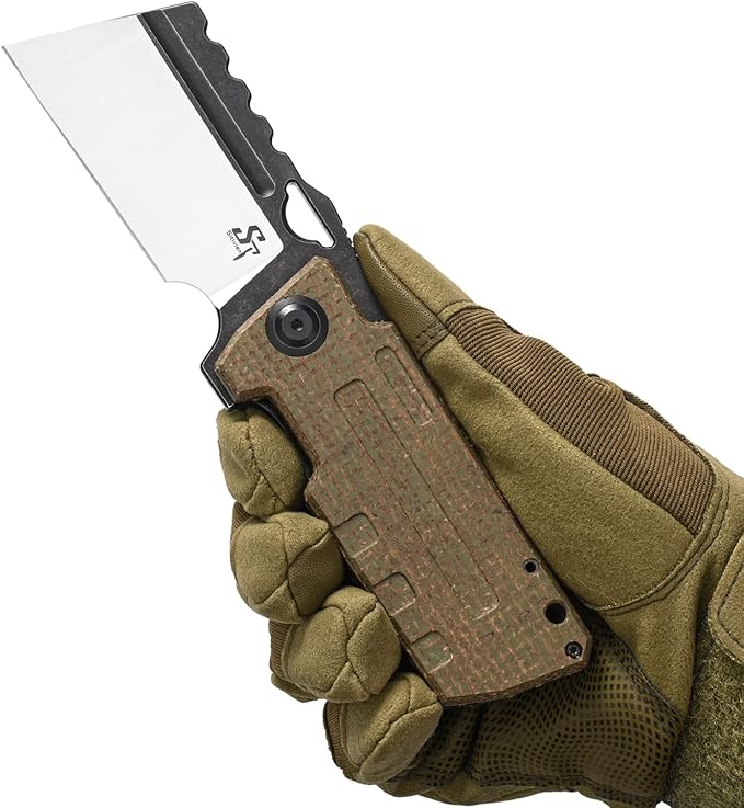 Sitivien ST155 Folding KnifeSandvik 14C28N Steel BladeMicarta Handle EDC Tool Knife Pocket Knife for FishingCampingHiking(Green) …