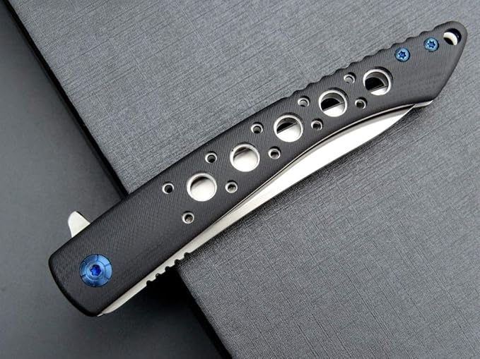 Eafengrow EF943 EDC Folding Knife D2 Steel Blade G10 Handle Flipper Knifes with Pocket Clip for Camping Hiking Survival Outdoor(black)