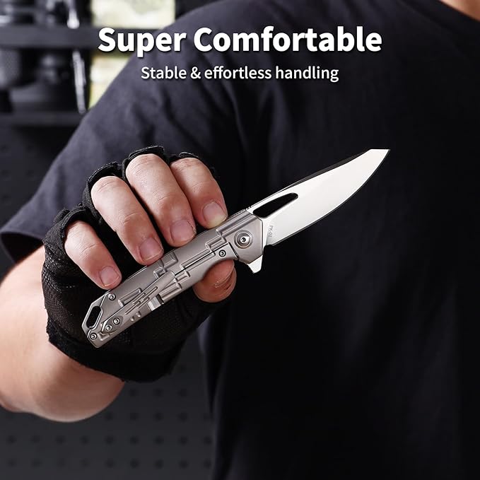 Folding Pocket Knife for Men 3.3 D2 Steel Blade Titanium Handle Frame Lock Folding Knife with Clip for Everyday Carry Outdoor Use PK-01