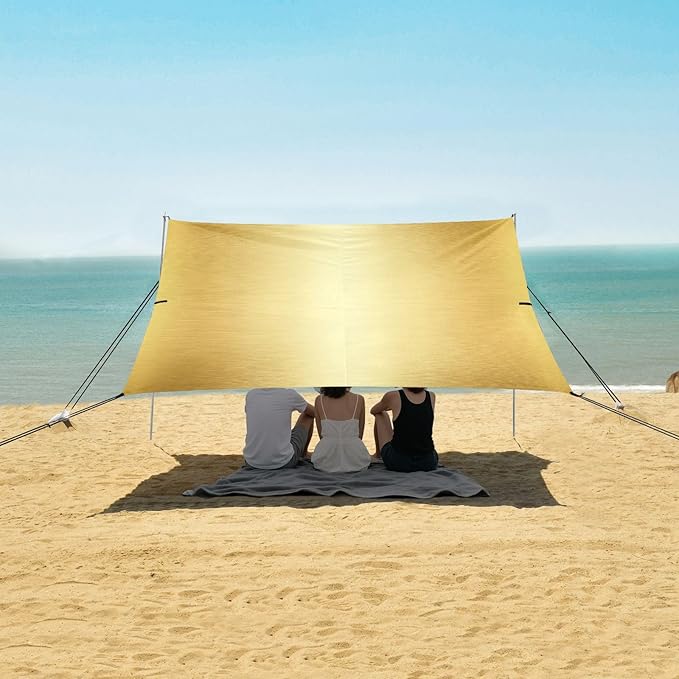 Gold Gradient Foldable Beach Cabana UPF50+ Lightweight Large Portable Sun Shelter with Carrying Bag for Backyard and Camping