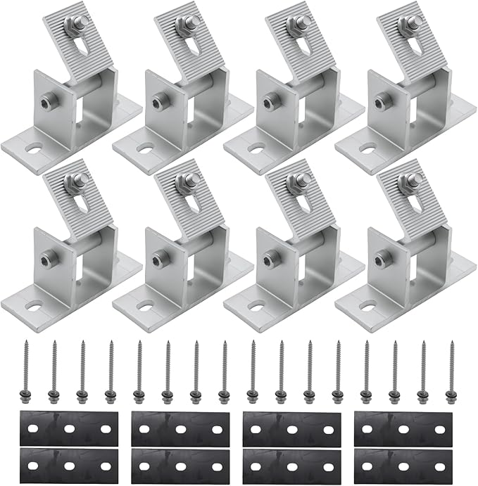 Saihisday 8Pcs Adjustable Brace Fitting Solar Panel Tilt Mounting Bracket Base Solar Panel Unistrut Bracket Angle 10°-60° for Flat Roof Installation Use on Boats RVs Marine Applications