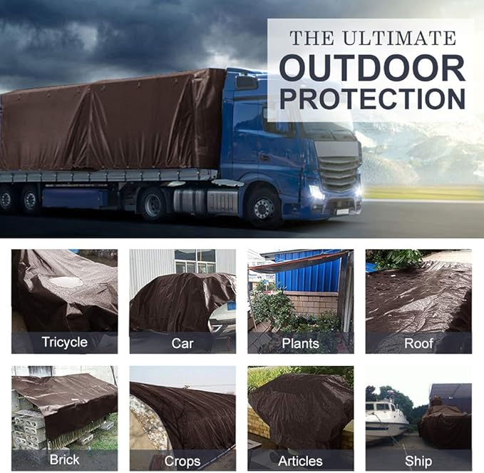Outdoor Tarp Heavy Duty 9 Mil Multi-Purpose Waterproof Reinforced Rip-Stop Tarps with Grommets - 20 x 30 Feet Brown Sliver