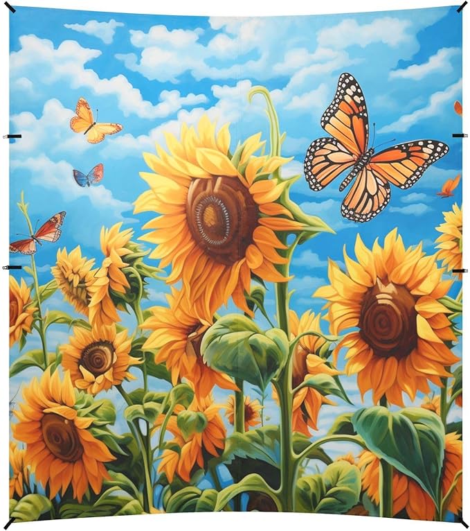ALAZA Blooming Sunflowers Blue Sky Blue Butterflies Beach Tent Sun Shelter Portable Canopy Sunshade for Outdoor Camping Picnics Backyard Fun 10x9 ft