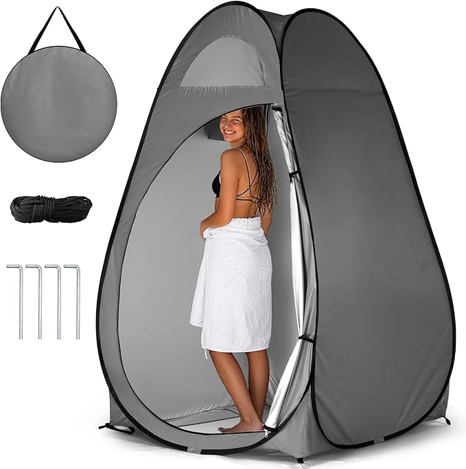 Outvita Shower Tent Instant Privacy Dressing Changing &amp Toilet Tent 74’’ Portable Outdoor Shelter for Camping Hiking Fishing Picnic Beach with Carry Bag (Gray)