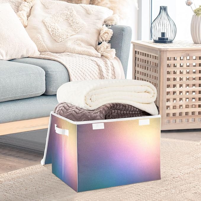 Blue Peach Lilac Yellow Gradient Storage Bin with Lid Stackable Home Storage Boxes for Closet for Dorm Room Office Basket