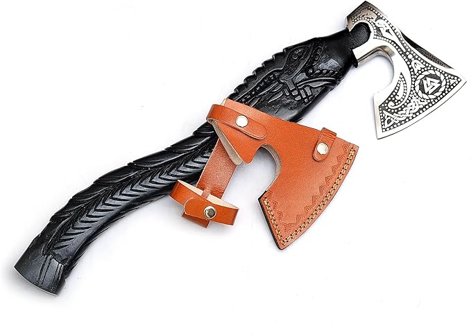 Viking-Style Bearded Axe J2 Steel Blade Handcrafted Wooden Handle Sharp Snatching Edge for Battle Ready Throwing &amp Collecting