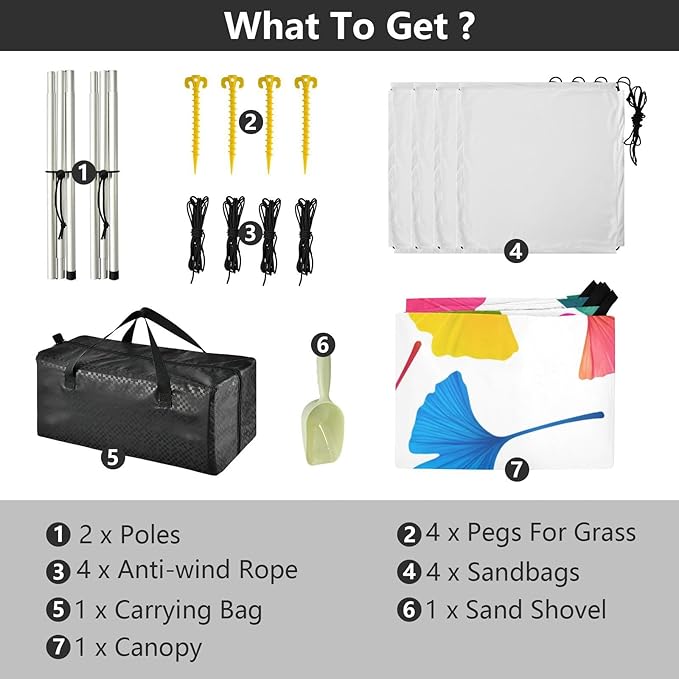 xigua Leaves Beach Tent Sun Shelter with Carrying Bag - Silver Coated Oxford Fabric Beach Canopy for Beach Camping Fishing - Includes Windproof Ropes Sandbags &amp Stakes