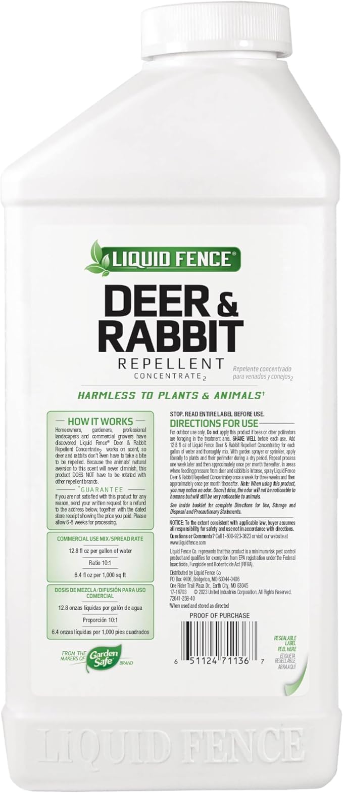 Liquid Fence Deer And Rabbit Repellent Concentrate 40 Ounces Apply Year-Round