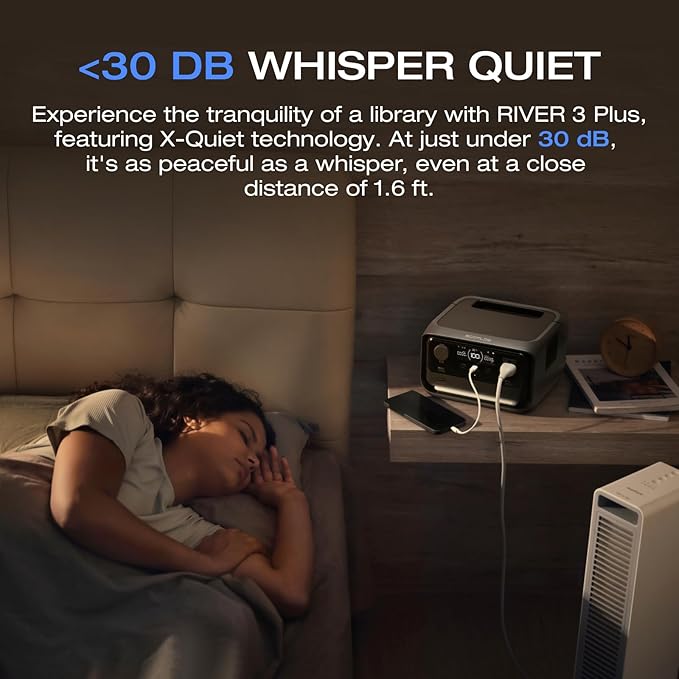 EF ECOFLOW Portable Power Station RIVER 3 Plus 286Wh/12800mAh LiFePO4 Battery 3 Up to 1200W AC Outlets &lt10 MS UPS Expandable to 858Wh &lt30 dB Quiet 1Hr Fast Charging Generator for Outdoor C