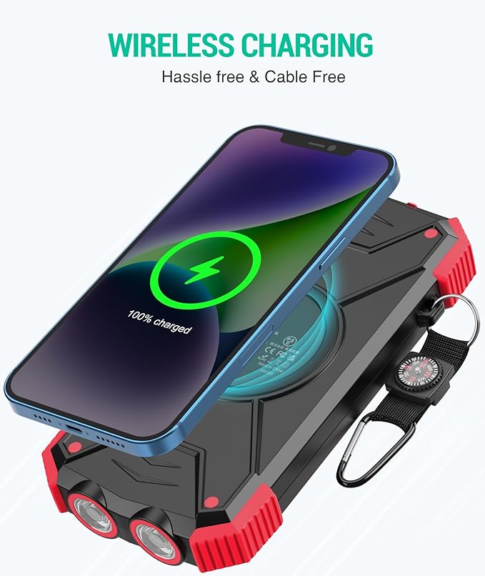 BLAVOR Solar Power Bank 10000mAh Portable Wireless Charger 20W Fast Charging External Battery Pack with USB C for Cell Phones Solar Panel Charging with Dual Flashlight for Camping