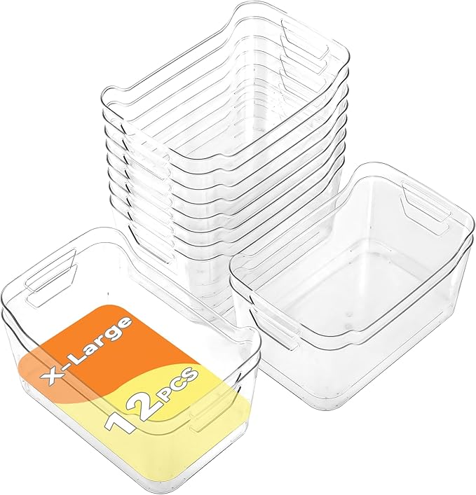 Clear Plastic Storage Bins - 12 Pack Pantry Organizers and Storage Clear Pantry Organizer Bins X-Large Plastic Containers with Handle for KitchenFreezerCabinetClosetBathroom Under Sink