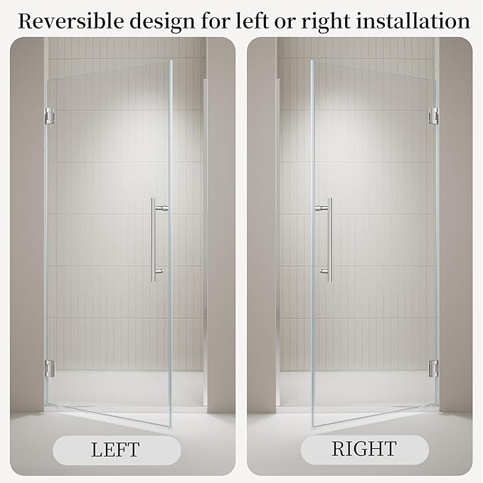 33.6-33.8 x 72 Frameless Hinged Shower Door Single Swing Shower Panel with 5/16” (8mm) Tempered Glass 180° in &amp Out Opening 5mm Adjustable for Non-Vertical Walls (Brushed Nickel 33.8 x 72)