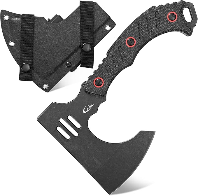 C1391 Camping Axe Camping HatchetDC53 Steel Blade with Micarta Handle Survival Hatchets Bushcraft Axe with Kydex Sheaths for Camping Hiking and Chopping Wood(Black)