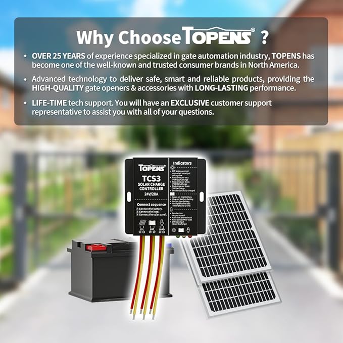 TOPENS TCS3 Solar Charge Controller Waterproof Solar Panel Battery Regulator for Solar Automatic Gate Opener Boat Yacht RV Caravan Golf Car Street Lamp Garden Light and Farm Equipment