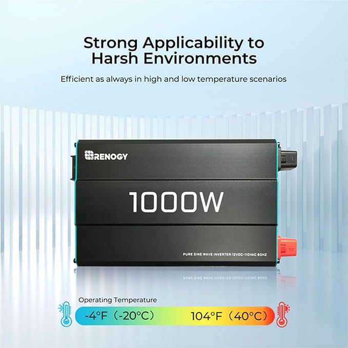 Renogy 1000W Pure Sine Wave Inverter 12V DC to 120V AC Converter for Home RV Truck Off-Grid Solar Power 110V with Built-in 5V/2.1A USB Port Hardwire Remote Controller