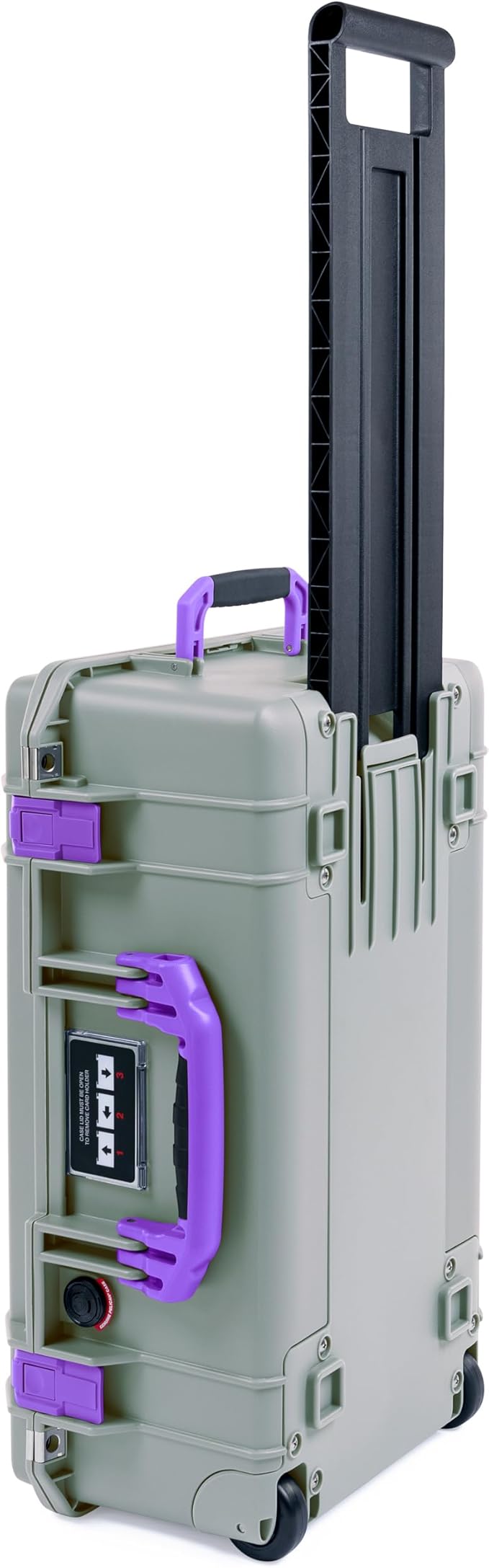 Pelican Air 1535 Carry-On Sage Green - Medium Size Waterproof Case with Grey Padded Divider and Mesh Lid Organizer - Purple Handles &amp Latches