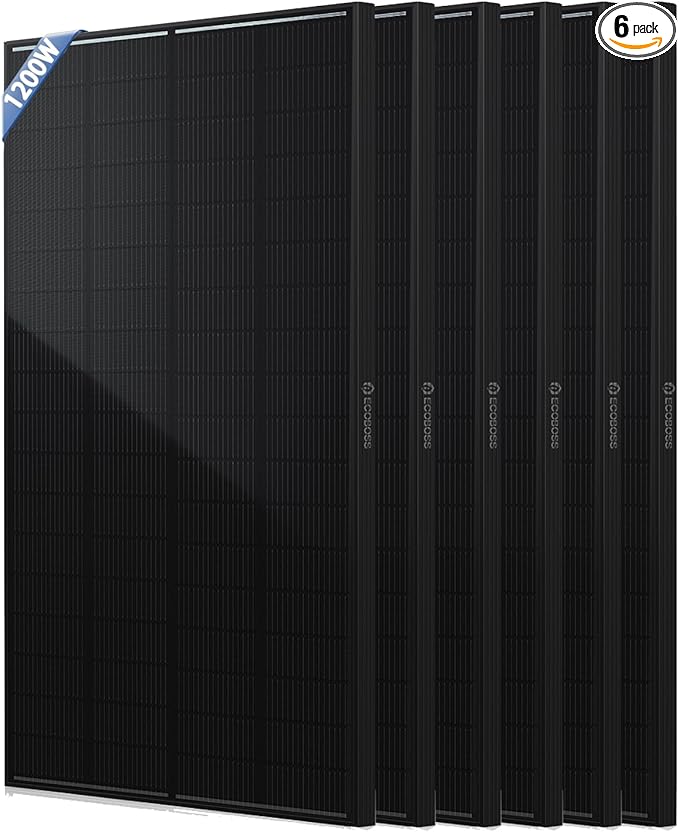 1200 Watt Solar Panel 6 PCS 200W N-Type 16BB 12V Solar Panels with 25.6% High Efficiency IP68 Waterproof 30-Year Long-Lasting Monocrystalline Panels for RV Van Marine &amp Off-Grid Systems
