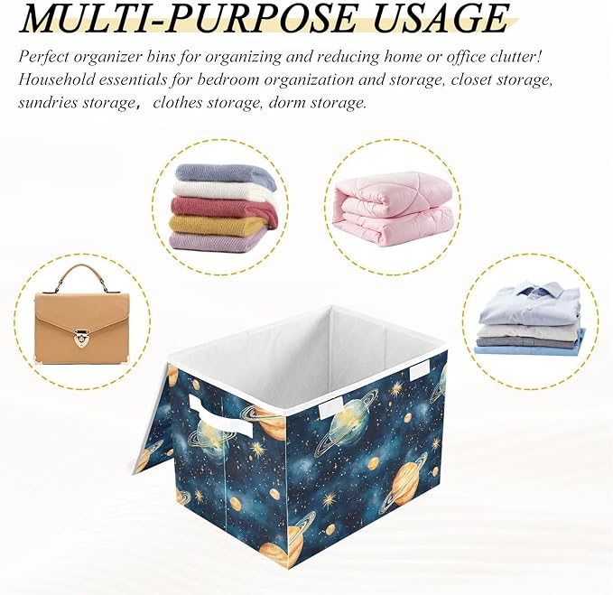 Storage Cube with Lid Watercolor Space Print 16.5×12.6×11.8 IN Collapsible Large Capacity Foldable Storage Basket Bin Organizer