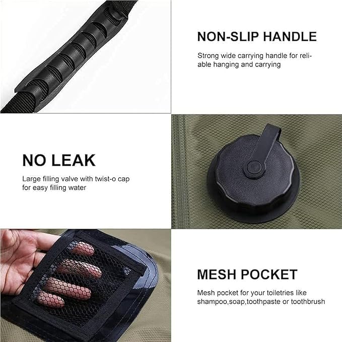 Portable Shower Camping 5 – Gallon/20L Solar Bath Pouch Premium Modern Ergonomic Head Hose Outside Camp Outdoor Beach Indoor Home | Multipurpose Outdoor Indoor Utility
