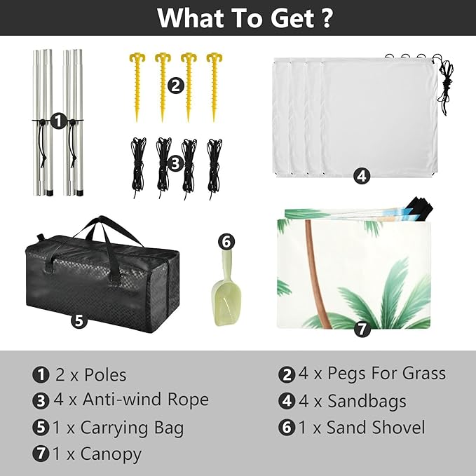 Beach Canopy with Windproof Ropes &amp Sandbags Beach Tent Sun Shade Sun Shelter for Camping Trips Fishing Backyard Fun or Picnics Beach