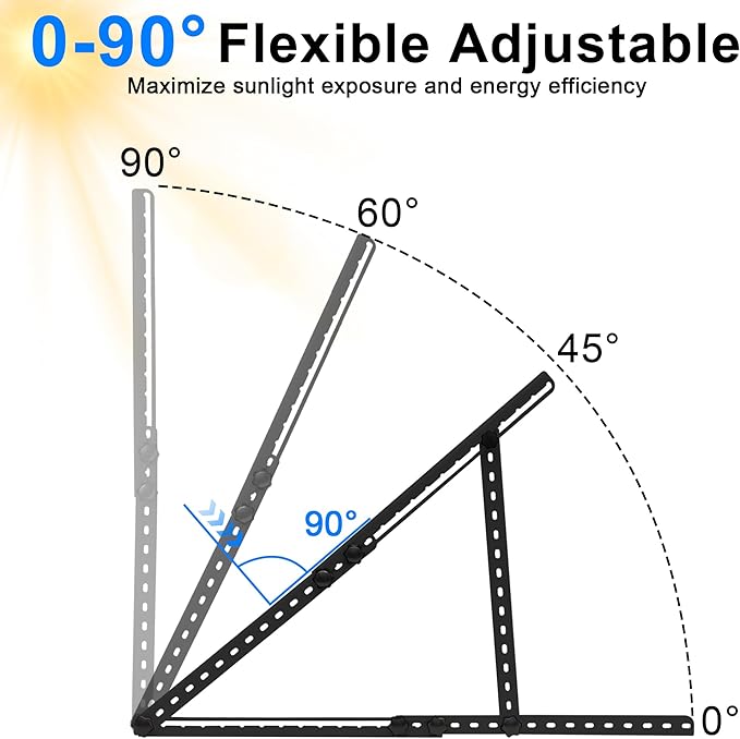Solar Panel Mount Brackets 30 inch Solar Panel Stand with 0-90° Adjustable Foldable Tilt Legs Support for RV Roof Boat and Off-Grid Black