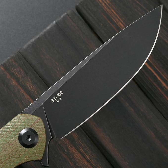 Sitivien ST102 Folding Knife D2 Steel Blade+Micarta Handle EDC Tool Knife for Outdoor Camping Hunting Survival (Green) …