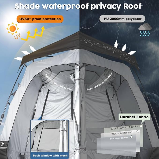 Camping Shower Tent Deluxe Changing Room Easy Set Up Privacy ShelterLarge Toilet Tent with Floor Drain Design for Beach CampingHiking with Stakes and Ropes for Stability