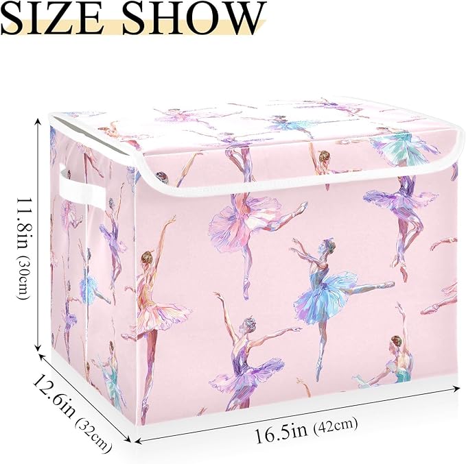 ALAZA Ballet Dance Pink Storage Bins Organizer Box Baskets Lidded Clothes for Shelves Closet Collapsible Stackable Storage Cubes Handles