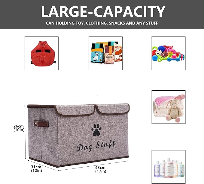 Dog toy box with lid dog storage organizer perfect basket for dog toys living room playroom closet home organization and storage - LightGray
