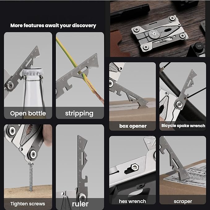 Multitool 14-in-1 Full-Size Lightweight EDC Multi-Purpose Pliers Ultra-thin tools Tactical Gear Mini Tools Gifts for Guys Equipment for Emergencies Hiking and Outdoor Camping (Silver)
