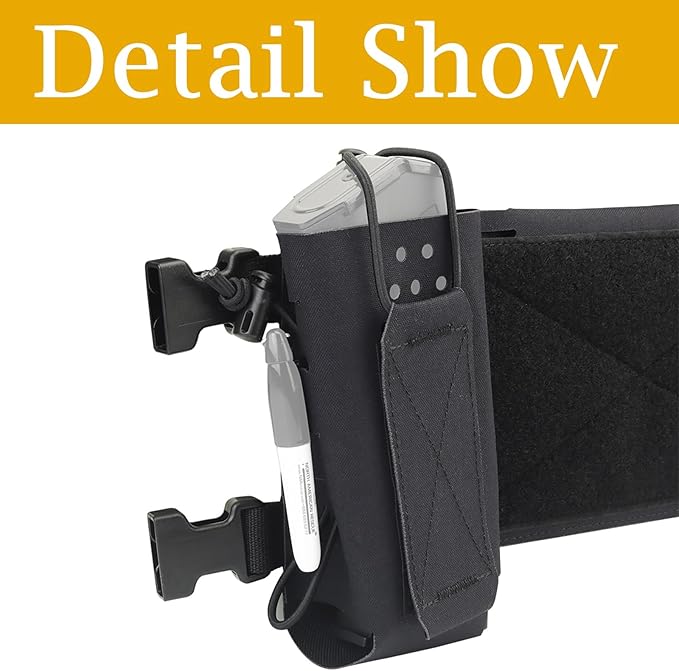 Tactical MOLLE Chest Expansion Panel With Storage Pouch Multi-Function Mission Extender Portable Organizer for Radio and Hydration(Black)