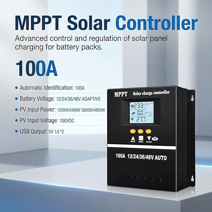 100A Solar Regulator Intelligent Voltage Automatic 12V 24V 48V Input Voltage Solar Charging Controller Solar System