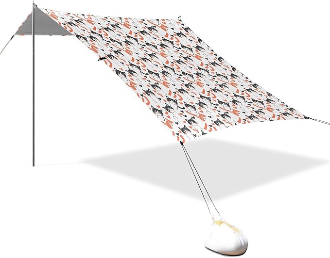 ALAZA Cat Heart Cartoon Beach Tent Sun Shelter UPF50+ Protection Beach Shade Canopy w/ 4 Sandbags for Outdoor Camping Fishing Backyard Fun Picnic 10x9 ft