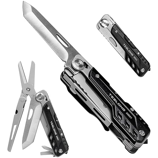Teslong 5 in-1 EDC Multitool Knife Scissors with Screwdrivers Detachable Design 440A Stainless Pocket Knife Window Breaker Tactical Gear for Camping Surviving Hiking Gift for Men Dad