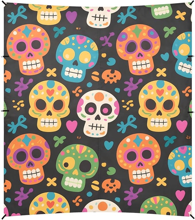 ALAZA Skull Black Background Pattern Beach Tent Sun Shelter Portable Canopy Sunshade for Outdoor Camping Picnics Backyard Fun 10x9 ft