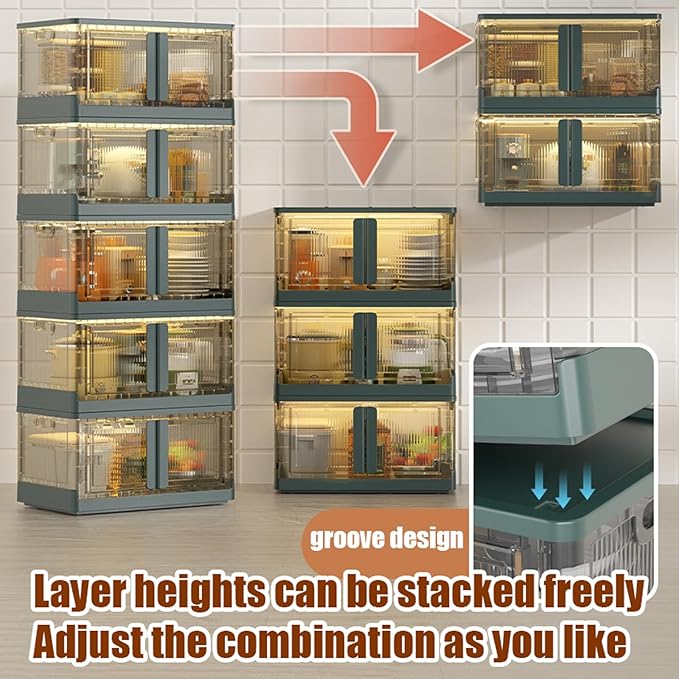 Stackable Storage Box with Lids Foldable Cube Container for Closet Organization - Wheeled and Door-Equipped