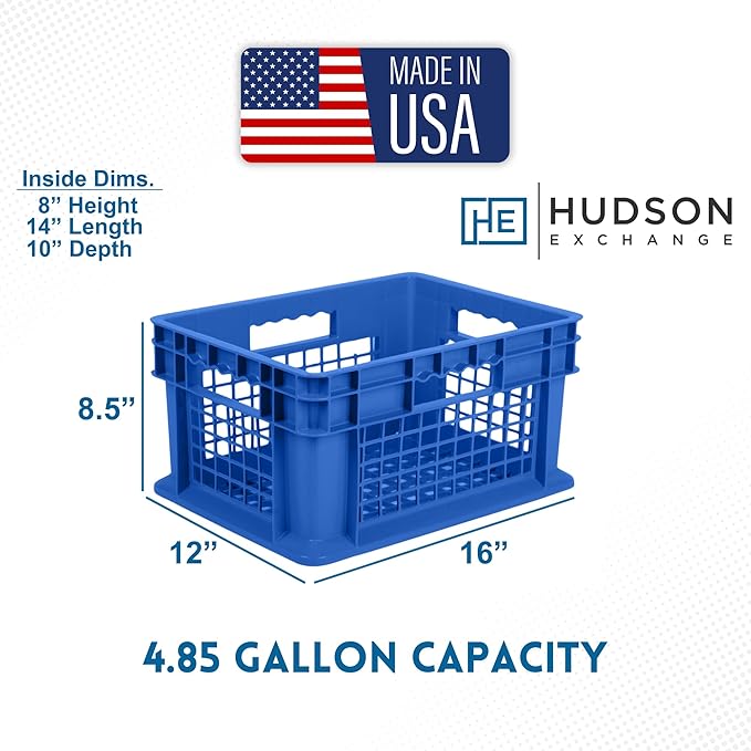 Hudson Exchange 12 x 16 x 8 (4 Pack) Mesh Straight Wall Handled Storage Container Tote Blue