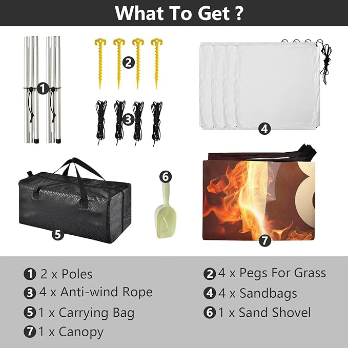 ALAZA Number Eight Billiard Ball on Fire Black Beach Tent Sun Shelter Portable Canopy Sunshade for Outdoor Camping Picnics Backyard Fun 10x9 ft