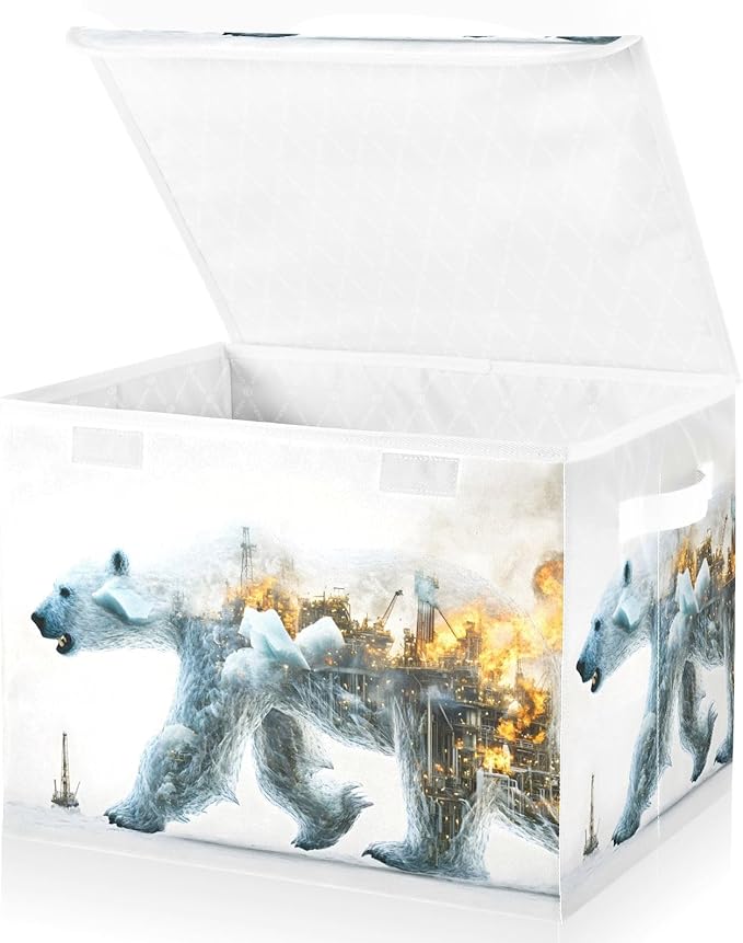 AIXIWAWA Lidded Storage Cube (Factory Polar Bear) Fabric Foldable Closet Bins with Flip Lid and Handles Organizer Basket Container 16.5 x 12.6 x 11.8 IN