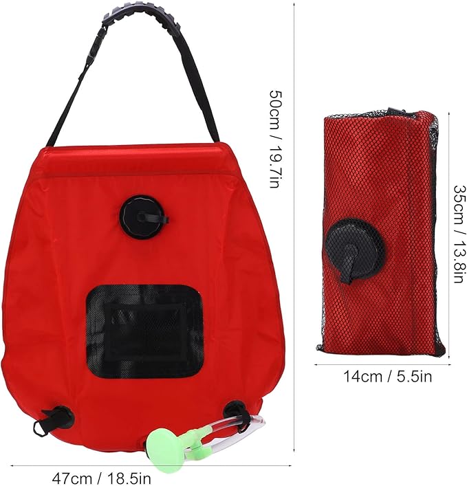 20L Solar Shower Bag for Camping | Portable Heated Shower with Hose &amp Faucet | Foldable Outdoor Shower for Hiking/Backpacking/Fishing | Improved Water Flow Control
