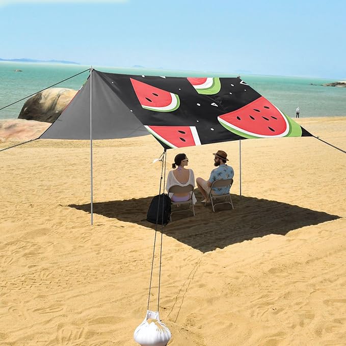 ALAZA Black Watermelon Triangle Pattern Beach Tent Sun Shelter Portable Canopy Sunshade for Outdoor Camping Picnics Backyard Fun 10x9 ft