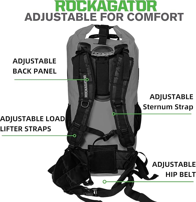 Rockagator Kanarra 90L Waterproof Backpack for Camping Hiking Mountaineering Backpacking Hunting Fishing Canoeing Outdoor Activities The Wet Outdoors - Large Capacity Roll Top Closure Gray